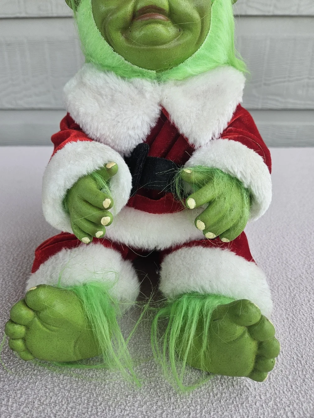 Baby Grinch Christmas Doll Green Santa Claus Soft Plastic Handmade 11
